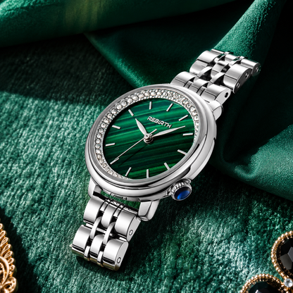 Elegant Green Dial Women's Watch – Crystal Stainless Steel Quartz Watch