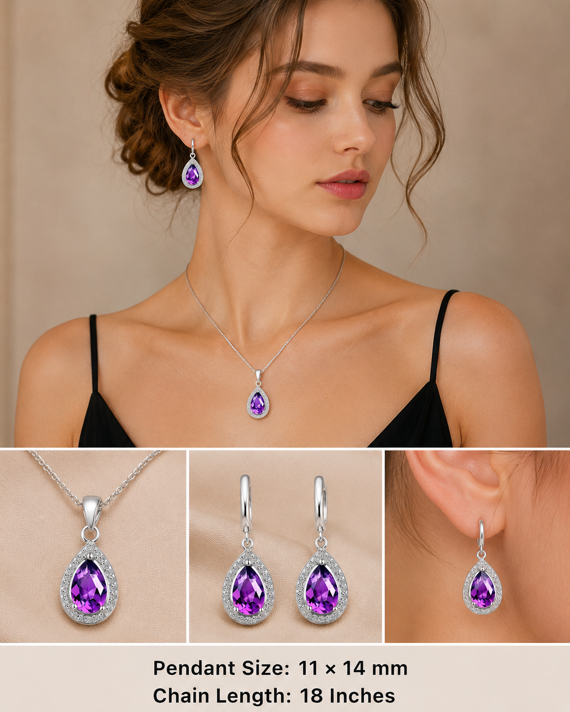 925 Sterling Silver Crystal Jewelry Set – Necklace & Earrings