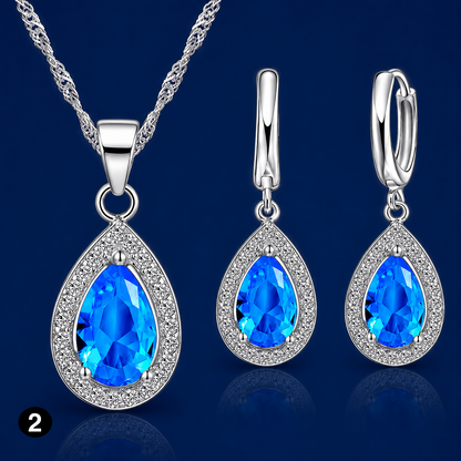925 Sterling Silver Crystal Jewelry Set – Necklace & Earrings