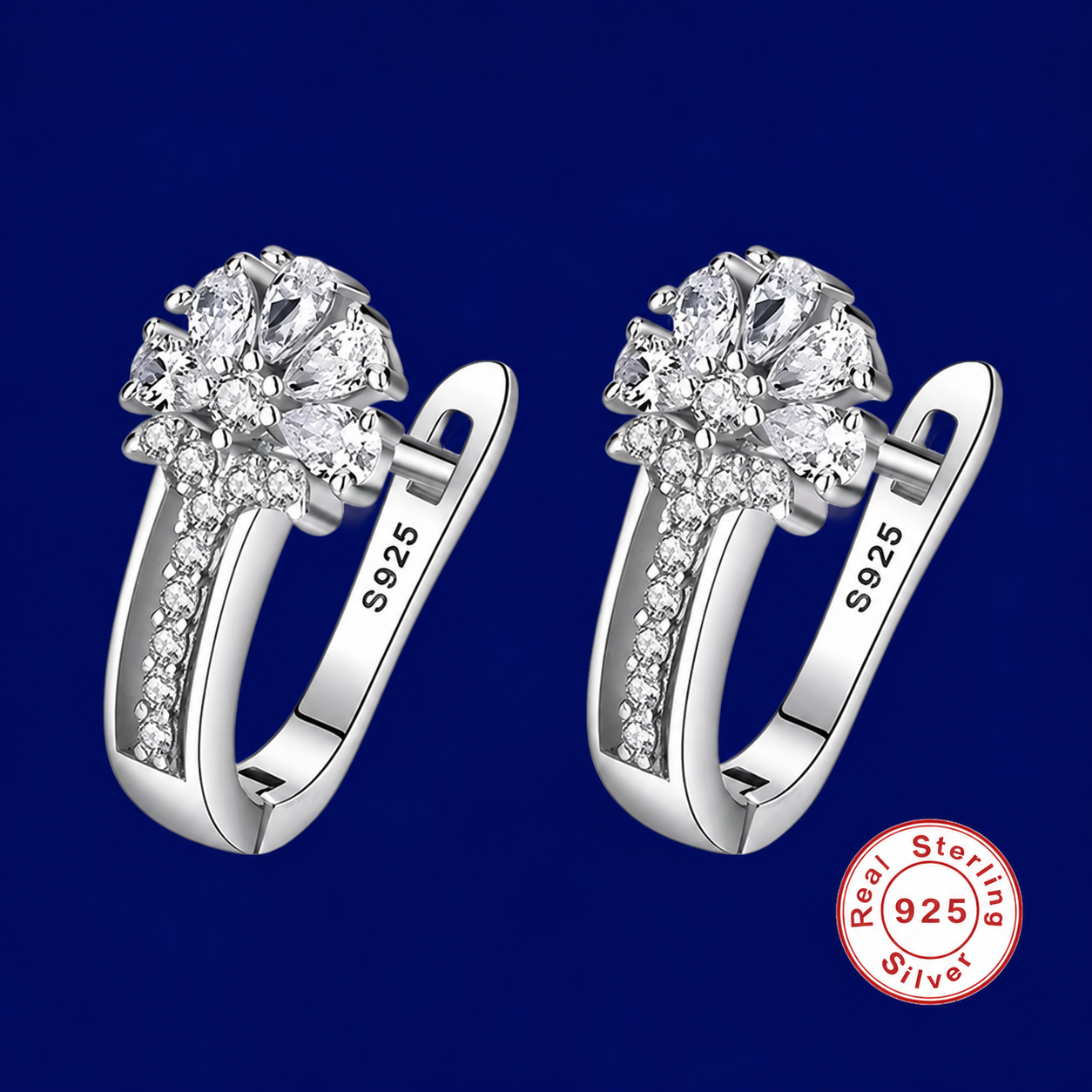 925 Sterling Silver Flower Zircon Earrings for Women