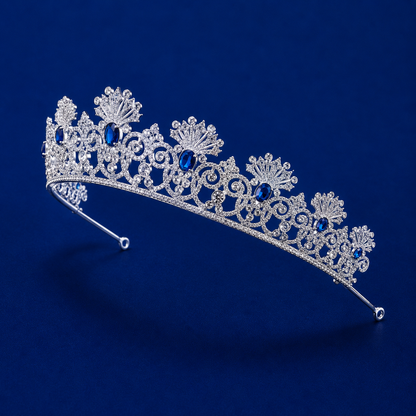 Luxury Blue Sapphire Wedding Tiara – Royal Crystal-Encrusted Design for Brides