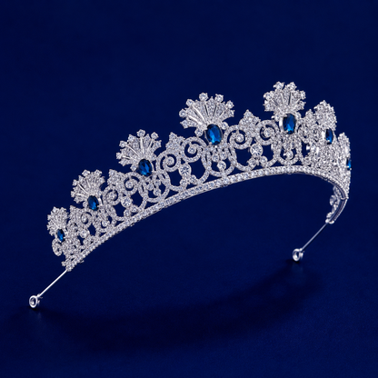 Luxury Blue Sapphire Wedding Tiara – Royal Crystal-Encrusted Design for Brides