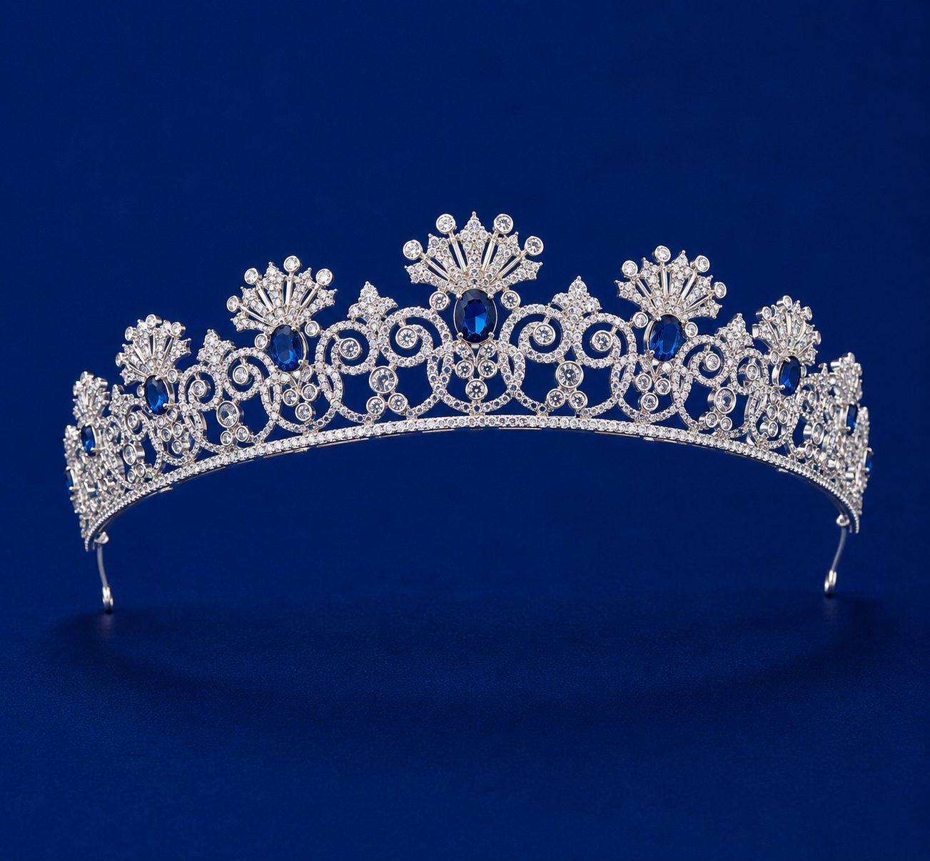 Luxury Blue Sapphire Wedding Tiara – Royal Crystal-Encrusted Design for Brides