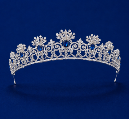 Luxury Blue Sapphire Wedding Tiara – Royal Crystal-Encrusted Design for Brides