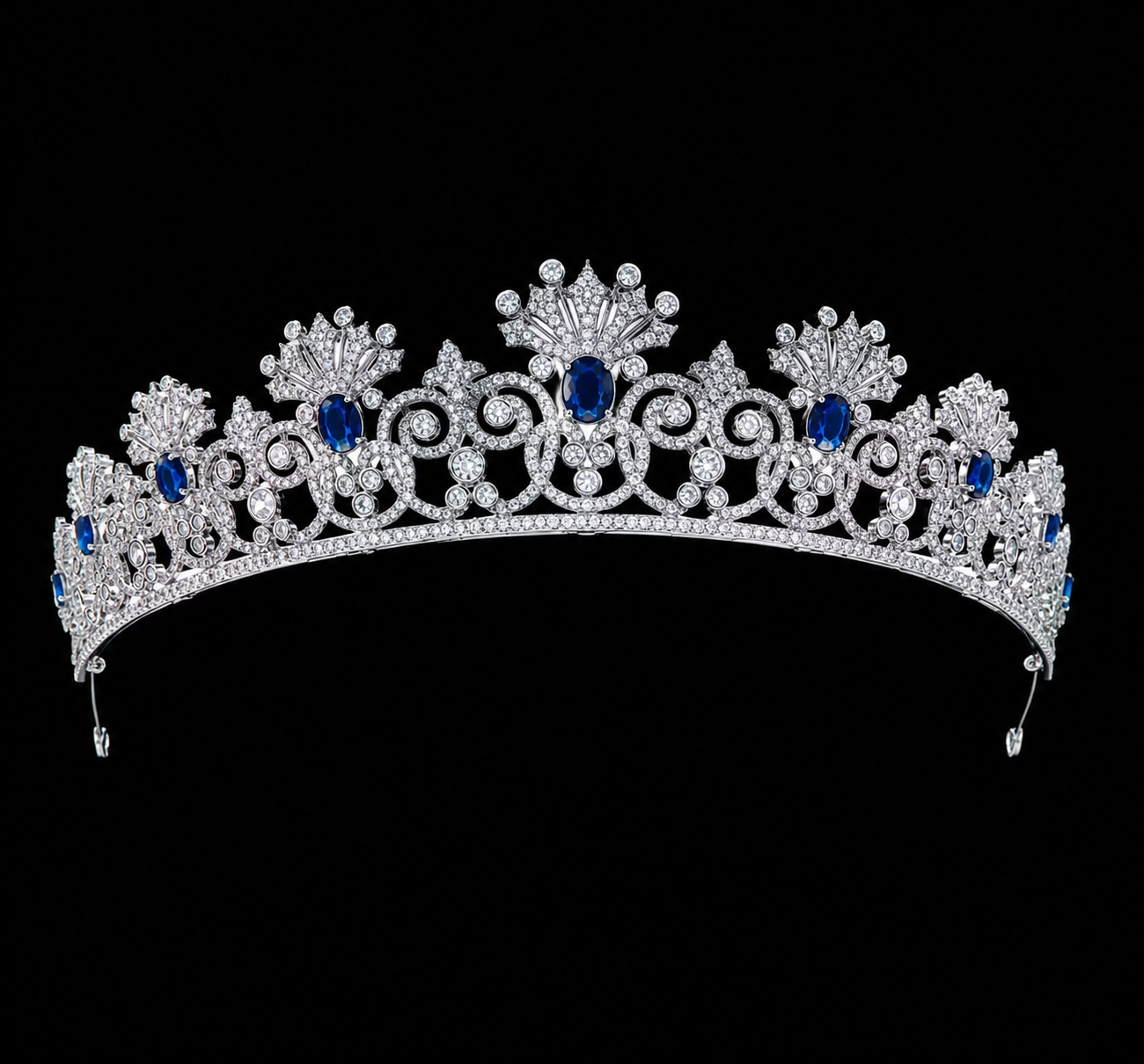 Luxury Blue Sapphire Wedding Tiara – Royal Crystal-Encrusted Design for Brides