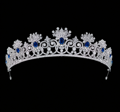 Luxury Blue Sapphire Wedding Tiara – Royal Crystal-Encrusted Design for Brides