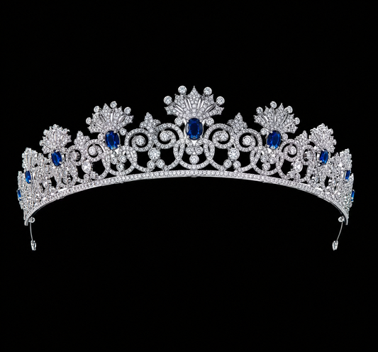 Luxury Blue Sapphire Wedding Tiara – Royal Crystal-Encrusted Design for Brides