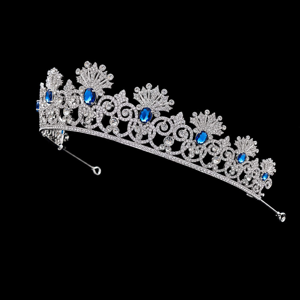 Luxury Blue Sapphire Wedding Tiara – Royal Crystal-Encrusted Design for Brides
