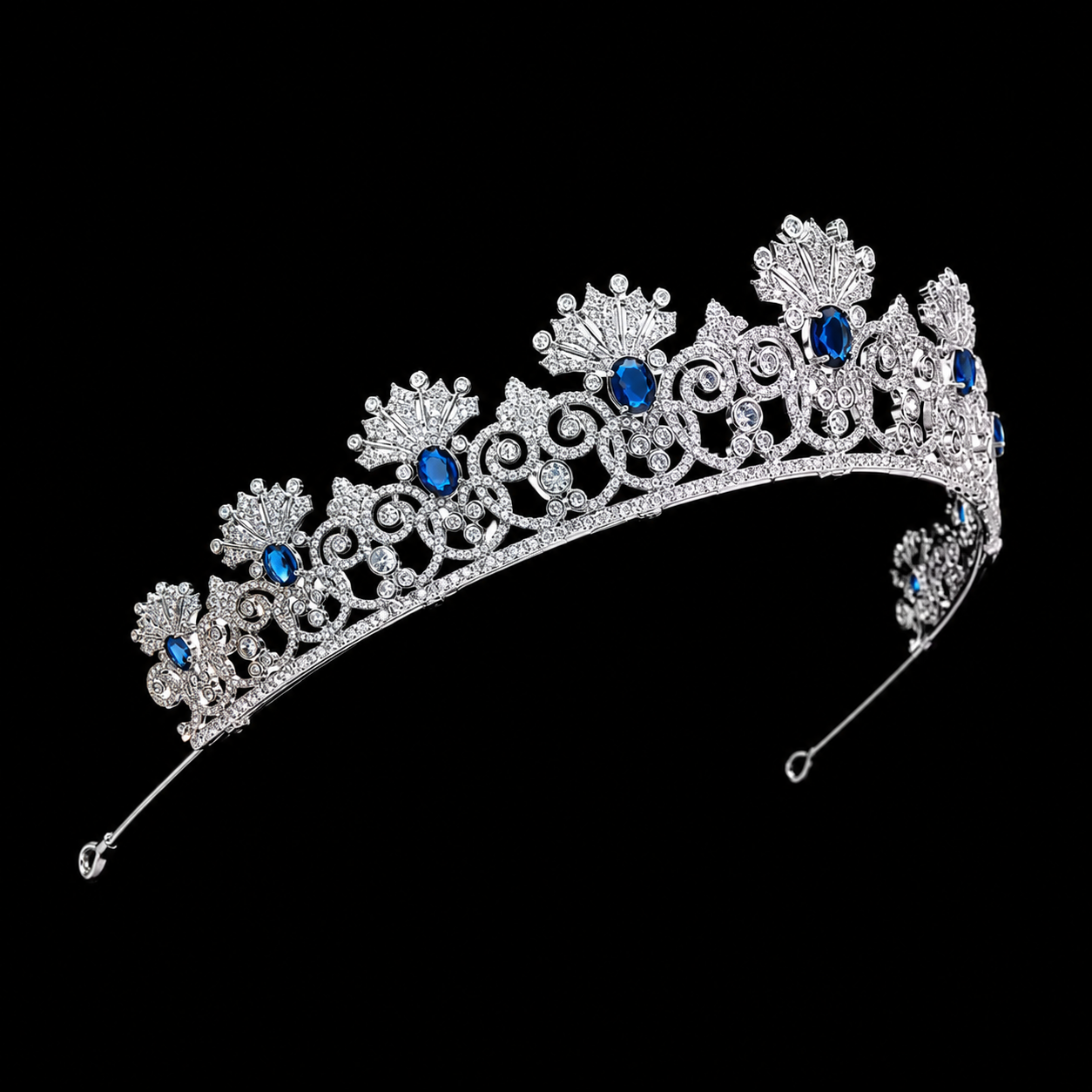Luxury Blue Sapphire Wedding Tiara – Royal Crystal-Encrusted Design for Brides