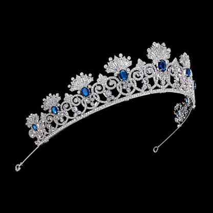 Luxury Blue Sapphire Wedding Tiara – Royal Crystal-Encrusted Design for Brides