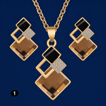 Luxury Geometric Crystal Set – Elegant Necklace & Earrings
