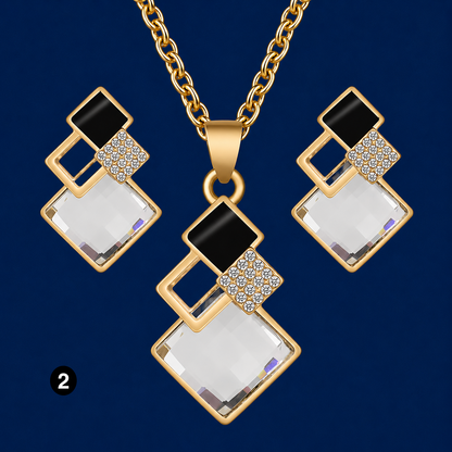 Luxury Geometric Crystal Set – Elegant Necklace & Earrings