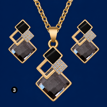 Luxury Geometric Crystal Set – Elegant Necklace & Earrings