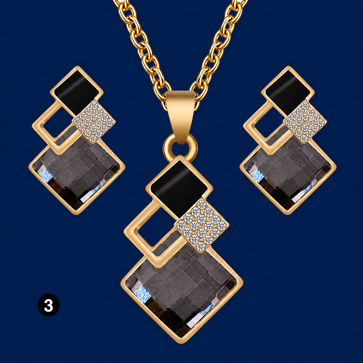 Luxury Geometric Crystal Set – Elegant Necklace & Earrings