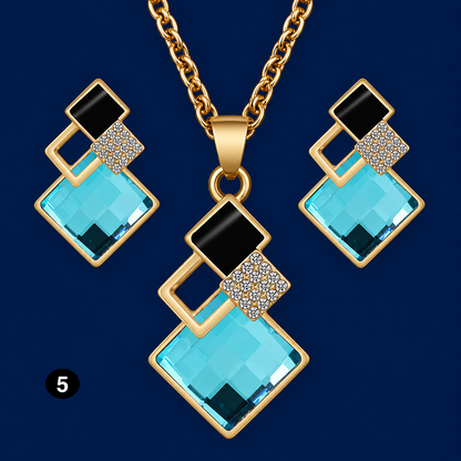 Luxury Geometric Crystal Set – Elegant Necklace & Earrings