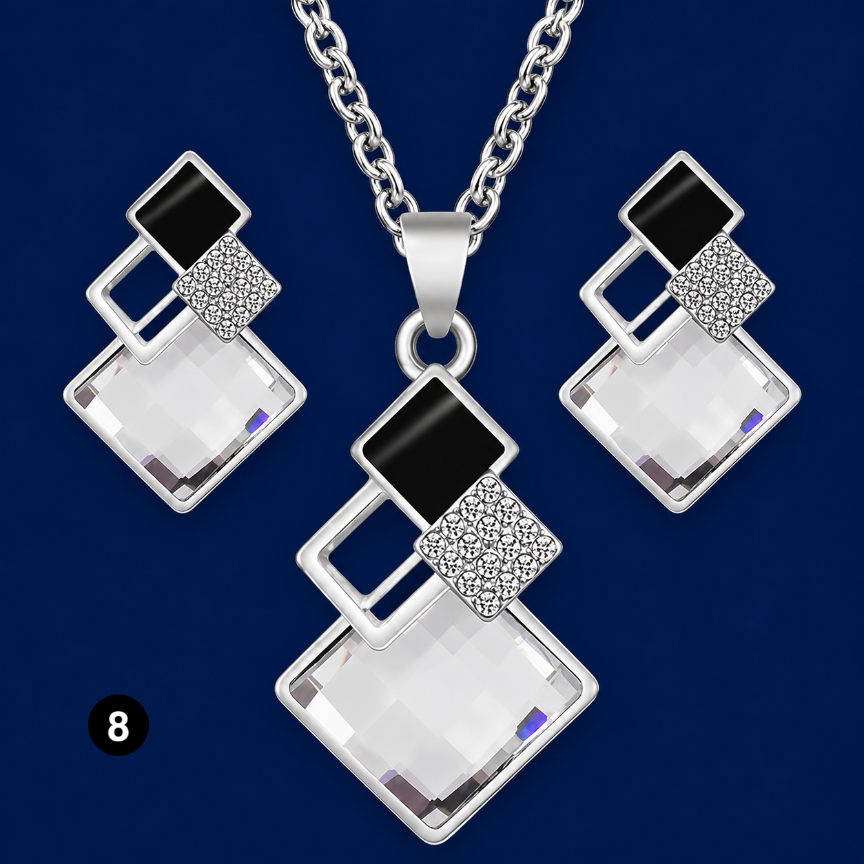Luxury Geometric Crystal Set – Elegant Necklace & Earrings