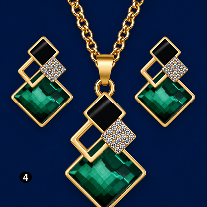 Luxury Geometric Crystal Set – Elegant Necklace & Earrings