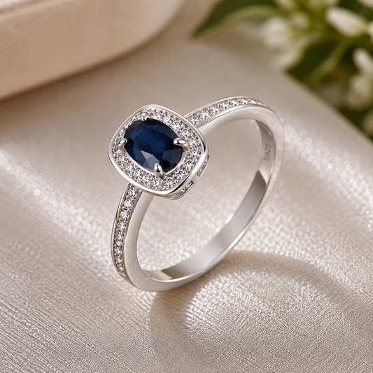 925 Sterling Silver Blue Sapphire Ring – Luxury Engagement Jewelry