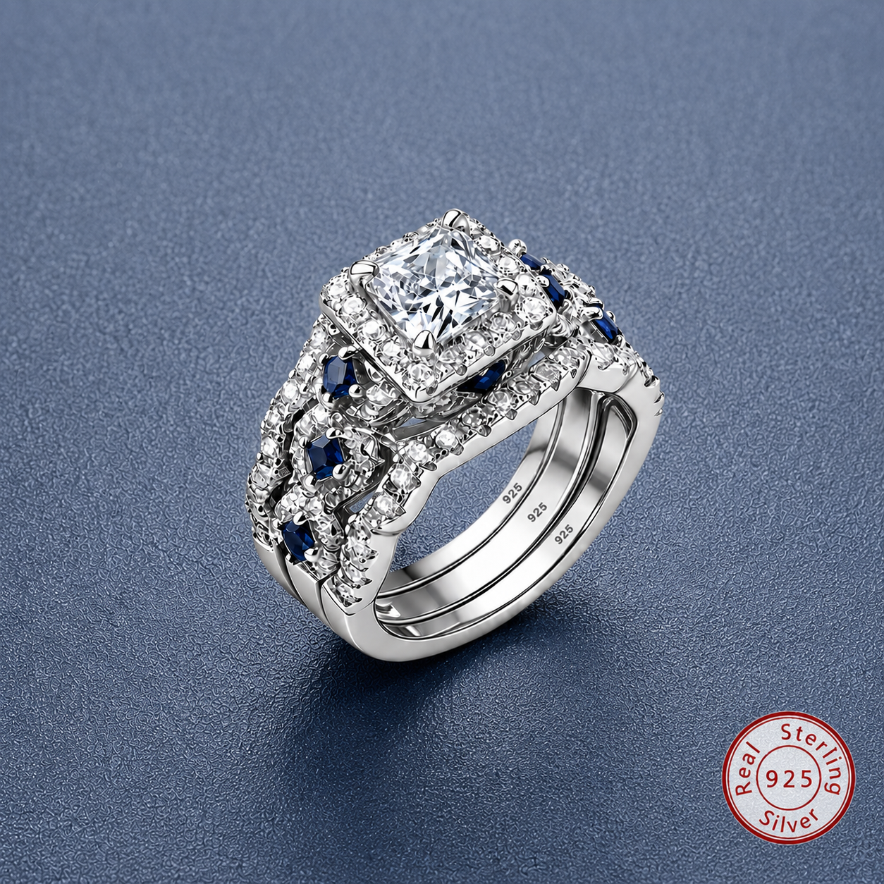 925 Sterling Silver Luxury Blue Stone Ring Set – Sparkling Elegant Jewelry