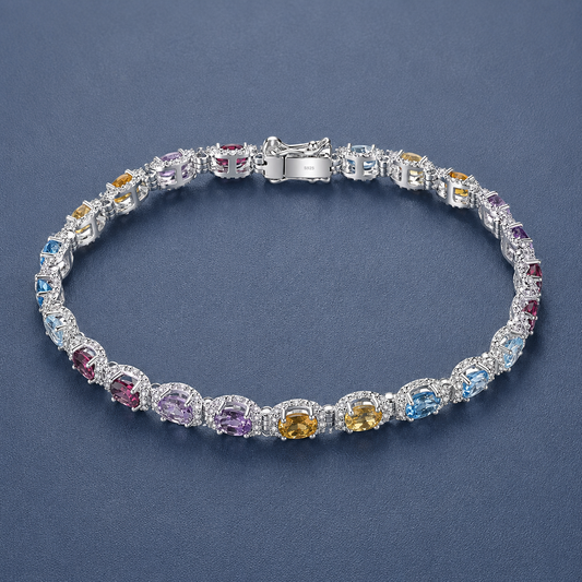 Luxury Sterling Silver Bracelet with Multicolor Gemstones – 8.8 Carats of Sparkling Elegance