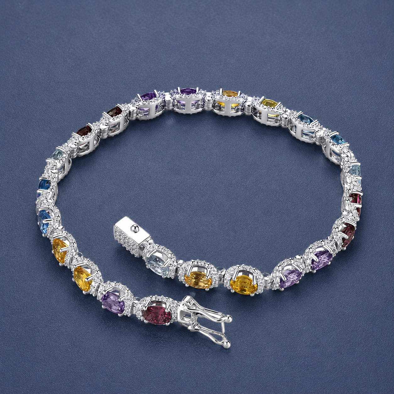 Luxury Sterling Silver Bracelet with Multicolor Gemstones – 8.8 Carats of Sparkling Elegance