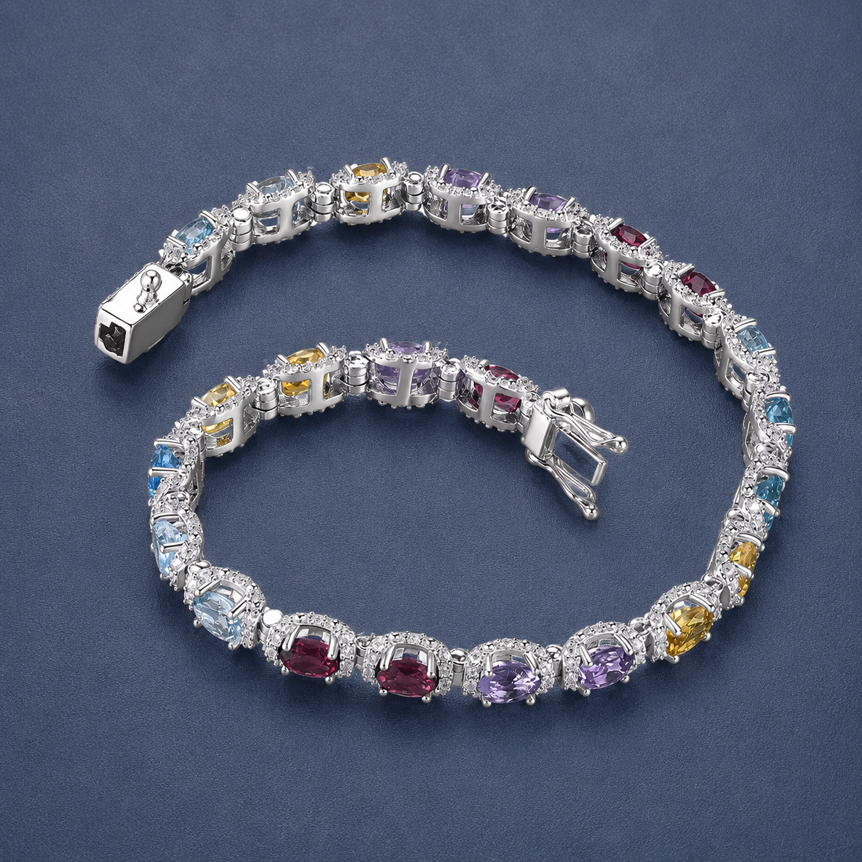 Luxury Sterling Silver Bracelet with Multicolor Gemstones – 8.8 Carats of Sparkling Elegance