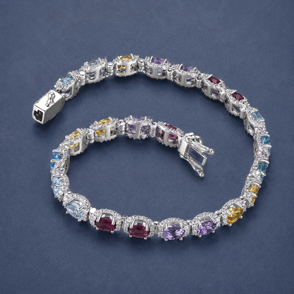 Luxury Sterling Silver Bracelet with Multicolor Gemstones – 8.8 Carats of Sparkling Elegance