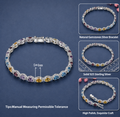 Luxury Sterling Silver Bracelet with Multicolor Gemstones – 8.8 Carats of Sparkling Elegance