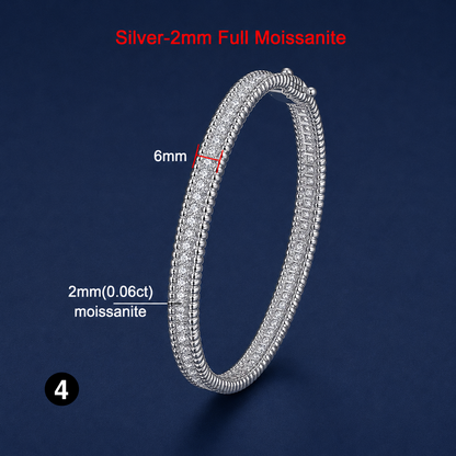 925 Sterling Silver Moissanite Bangle – GRA Certified, 2mm Thin, Luxury 18K Gold Plated Bracelet for Women