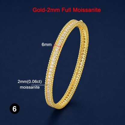 925 Sterling Silver Moissanite Bangle – GRA Certified, 2mm Thin, Luxury 18K Gold Plated Bracelet for Women