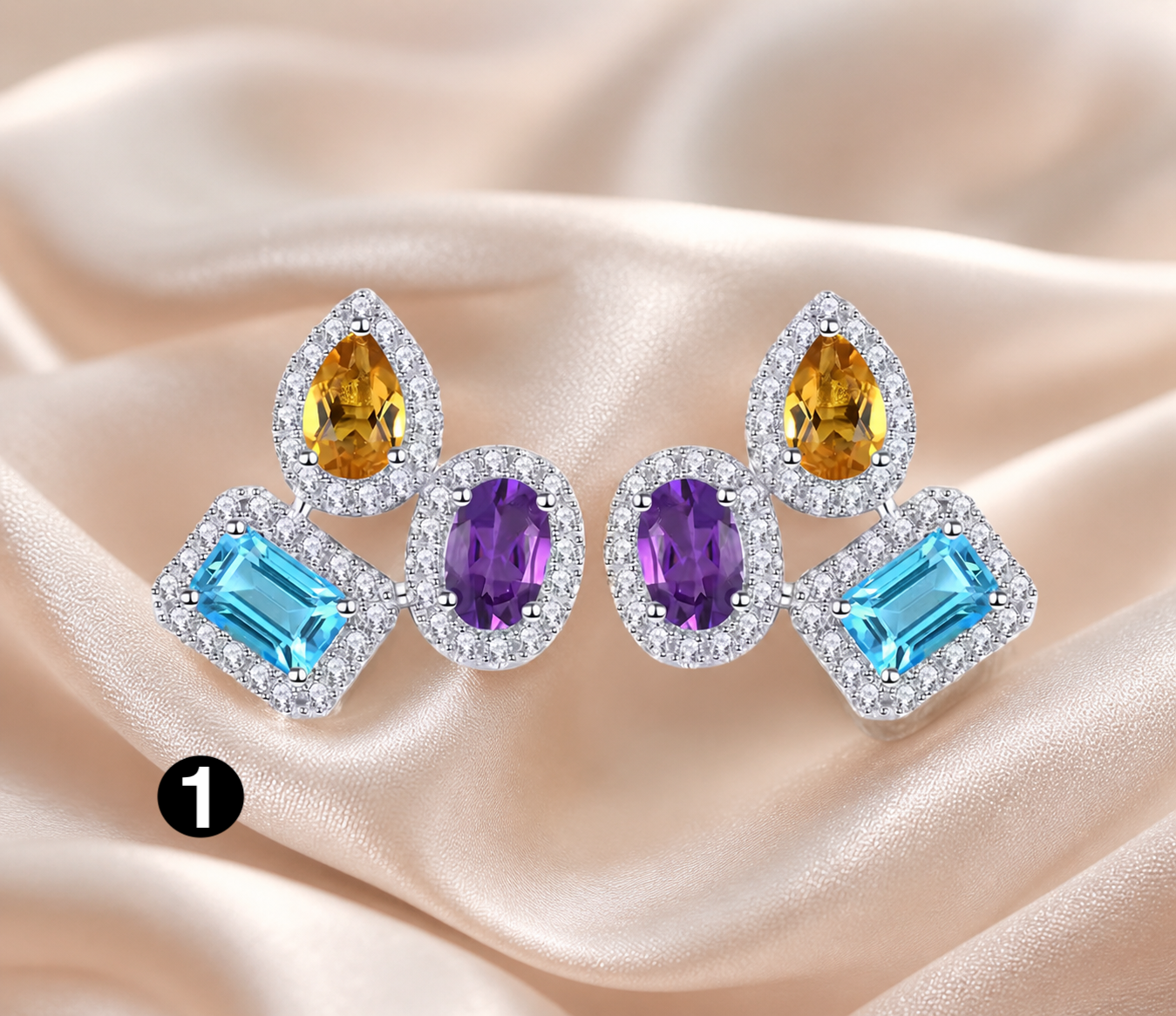 Luxury Multicolor Zirconia Earrings – 925 Sterling Silver Crystal Design