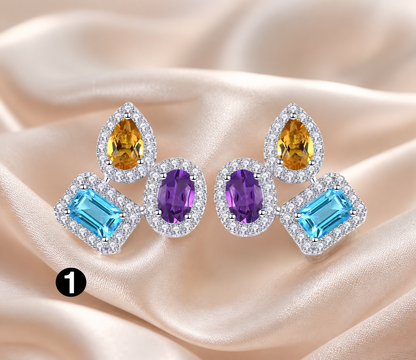 Luxury Multicolor Zirconia Earrings – 925 Sterling Silver Crystal Design