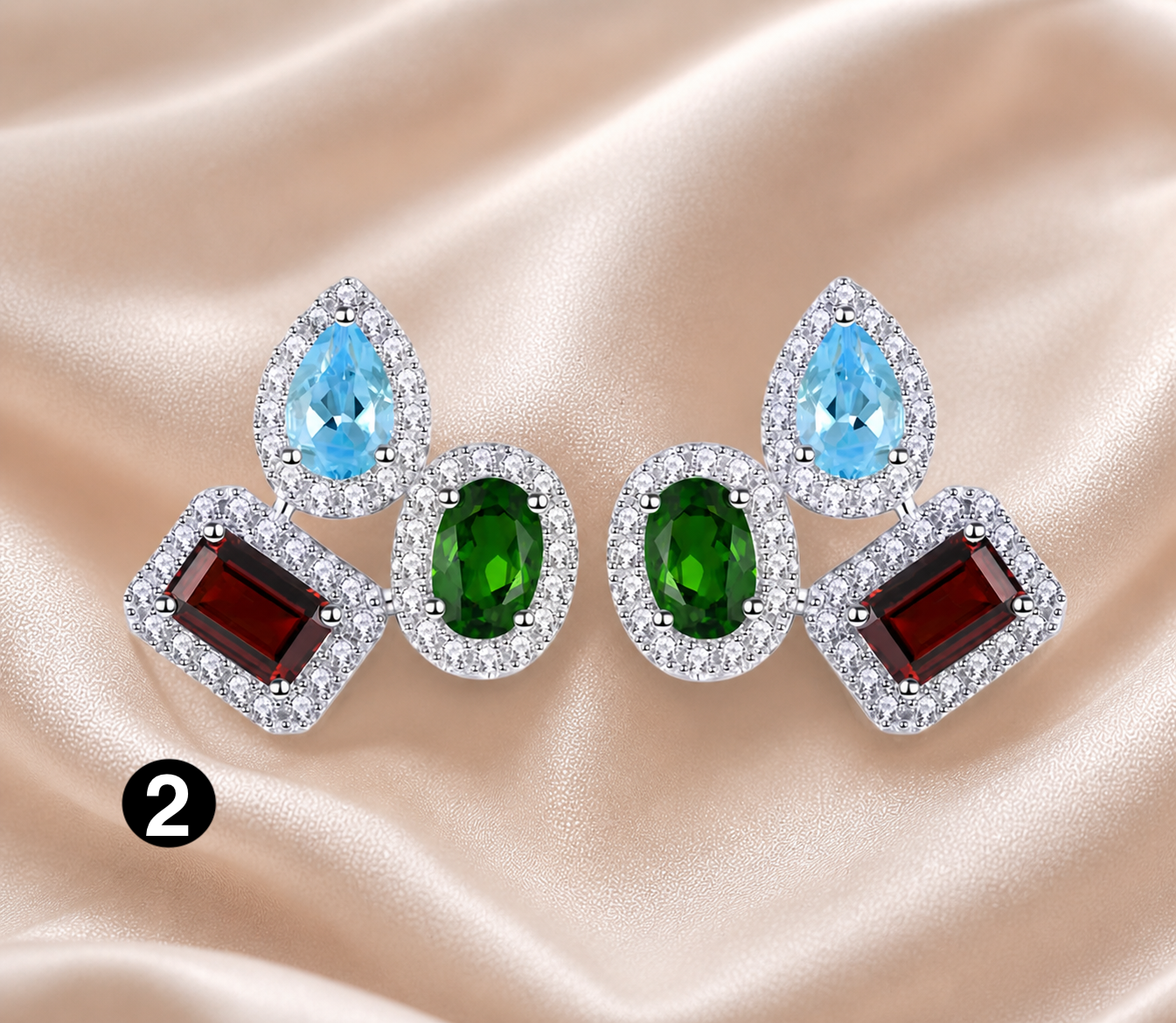 Luxury Multicolor Zirconia Earrings – 925 Sterling Silver Crystal Design
