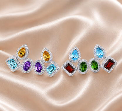 Luxury Multicolor Zirconia Earrings – 925 Sterling Silver Crystal Design