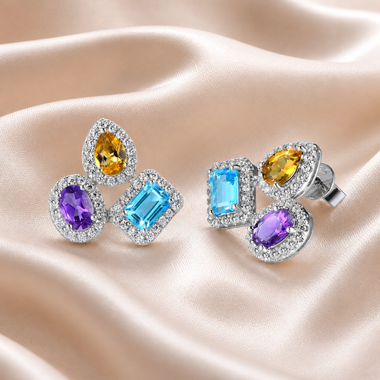 Luxury Multicolor Zirconia Earrings – 925 Sterling Silver Crystal Design