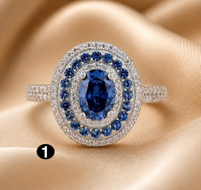 Blue Moissanite Oval Cut Ring 1CT 925 Sterling Silver