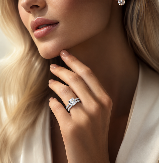 Moissanite Rings for women Sparkling Diamond Bridal Sets with GRA s925 Sterling Sliver Plated 18k Eternity Band