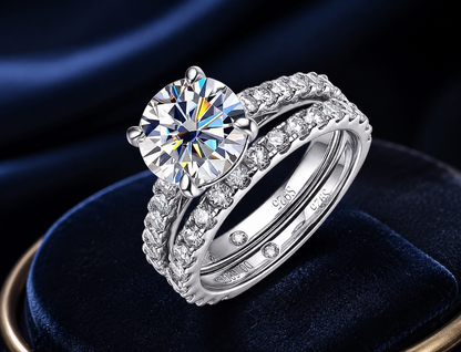 Moissanite Rings for women Sparkling Diamond Bridal Sets with GRA s925 Sterling Sliver Plated 18k Eternity Band