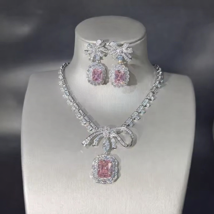 Luxury Zirconia Necklace & Earrings Set – Elegant Bow Design