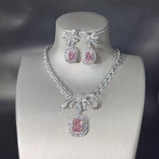 Luxury Zirconia Necklace & Earrings Set – Elegant Bow Design