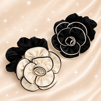 Satin Rose Scrunchie – Chic Floral Hair Tie