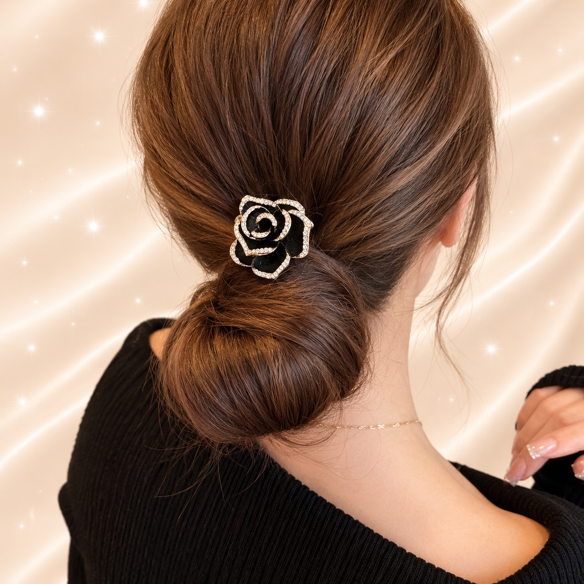 Sparkling Crystal Rose Hair Tie – Luxury Floral Design