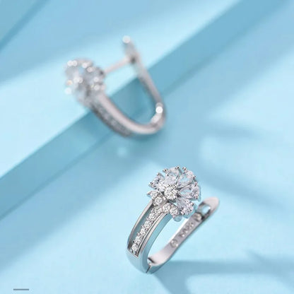 925 Sterling Silver Flower Zircon Earrings for Women