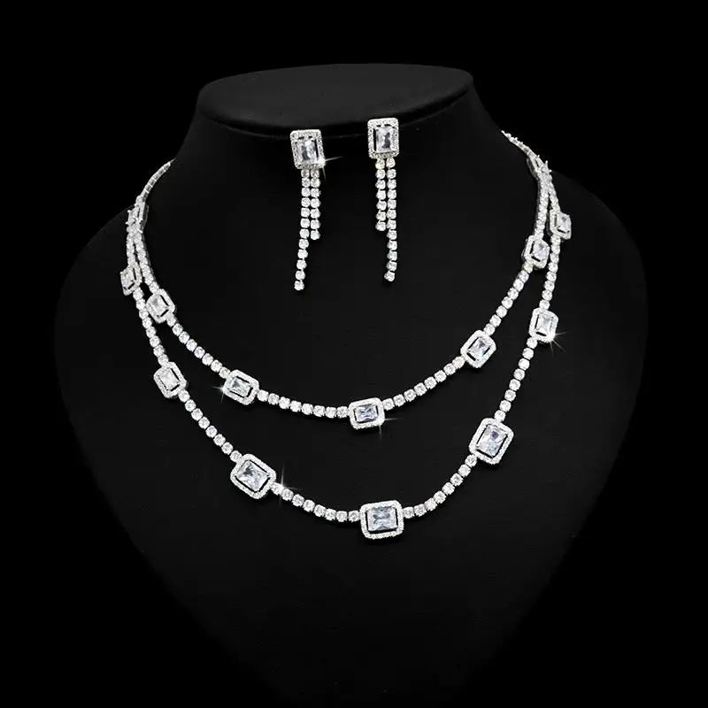 Luxury Crystal Necklace Set – Double-Layer Elegance for Special Occasions