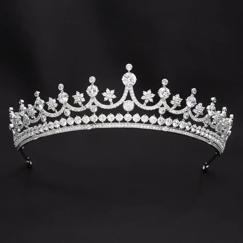 Elegant & Luxurious Royal Zirconia Wedding Tiara – Silver Plated