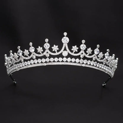 Elegant & Luxurious Royal Zirconia Wedding Tiara – Silver Plated