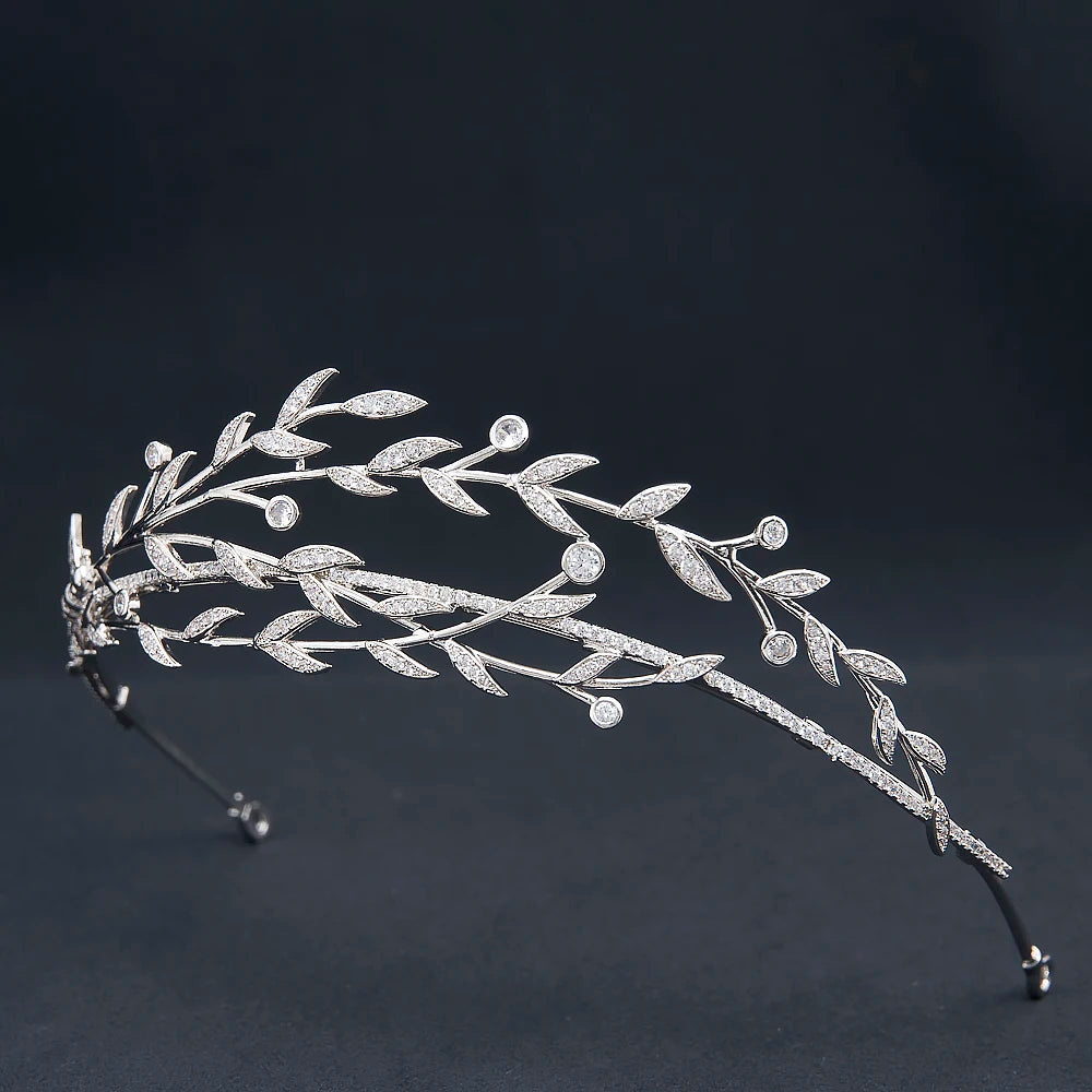 Luxury Leaf Bridal Tiara – Crystal Wedding Crown for Brides