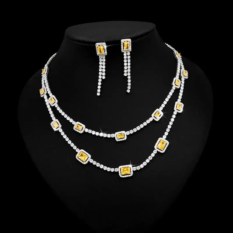 Luxury Crystal Necklace Set – Double-Layer Elegance for Special Occasions