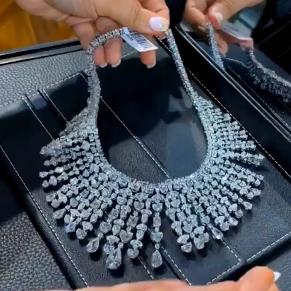 Luxury Zircon Jewelry Set – Elegant Necklace, Earrings & Bangle for Women, Wedding & Party Jewelry