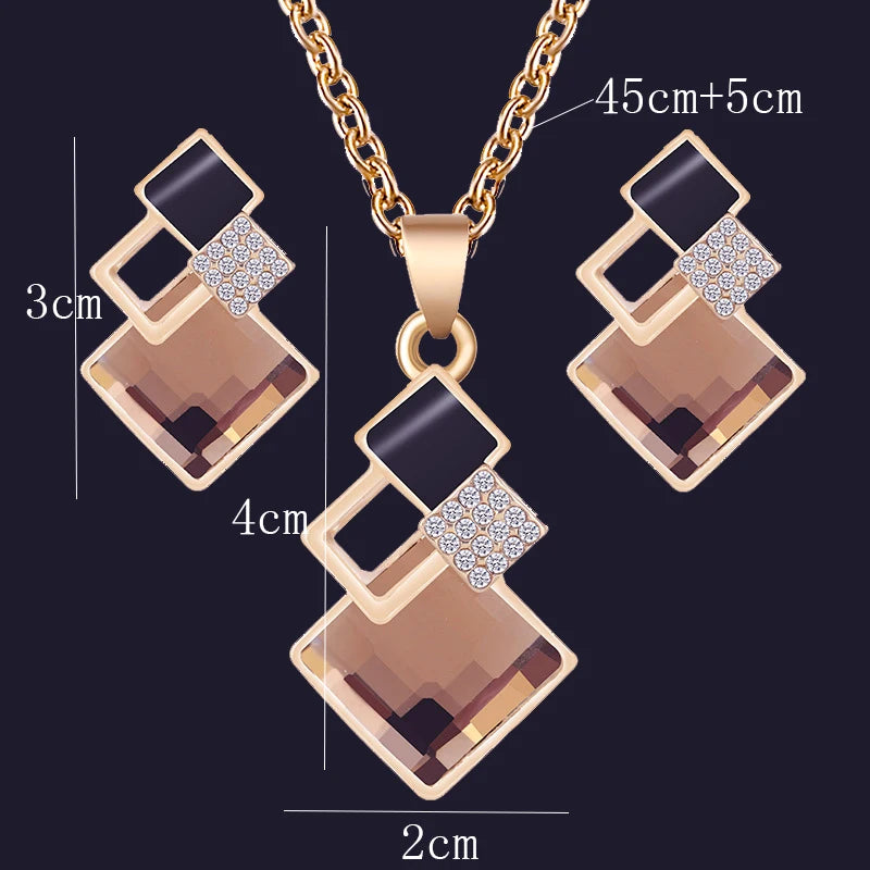 Luxury Geometric Crystal Set – Elegant Necklace & Earrings